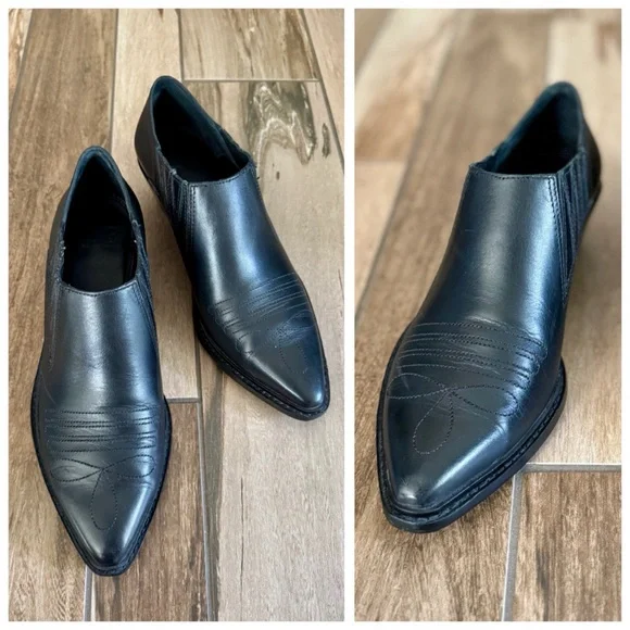 GIANNI BINI Let’s Dance Embroidered Leather Western Booties, Black sz. 8M - Picture 3 of 14